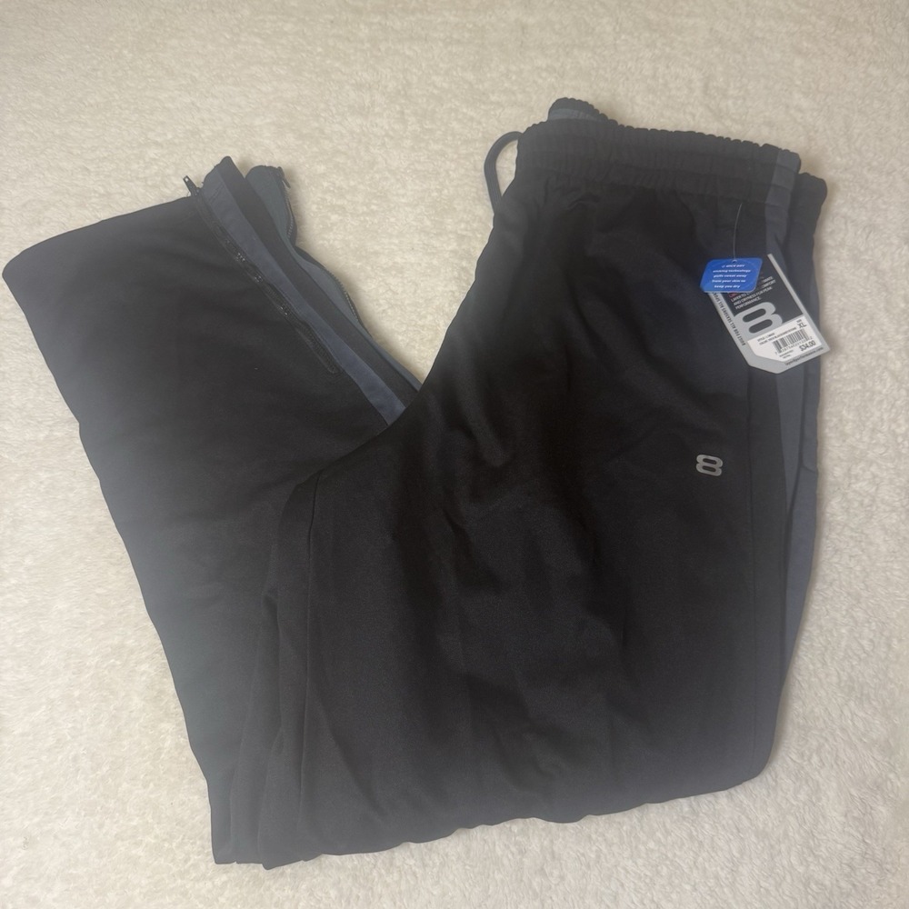 Layer 8 Men's XL Black Q-Wick Dry Athletic Track Pants Gray Stripe NWT